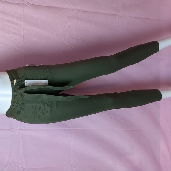 Vanilla Star Skinny Belted Tie Waist Army Green Jeans size 1 Waist 25 - Picture 1 of 7